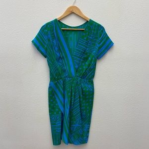 AMANDA UPRICHARD silk blue green wrap dress